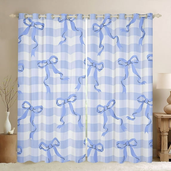 Feelyou Cute Cartoon Bowknot Curtains Pack of 2 (42x84 Each) for Child, Chic Blue Buffalo Plaid Curtains Blackout, Fashion Ribbon Bedroom Curtains, Curtains and Drapes Decor