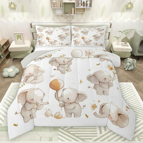Feelyou Cute Cartoon Elephant Bedding Comforter Set, Kawaii Animal Twin Comforter Sets, Teens Kids Boys Girls Reversible Bedding Set, Ultra Soft Bedroom Decor, 2 Pieces