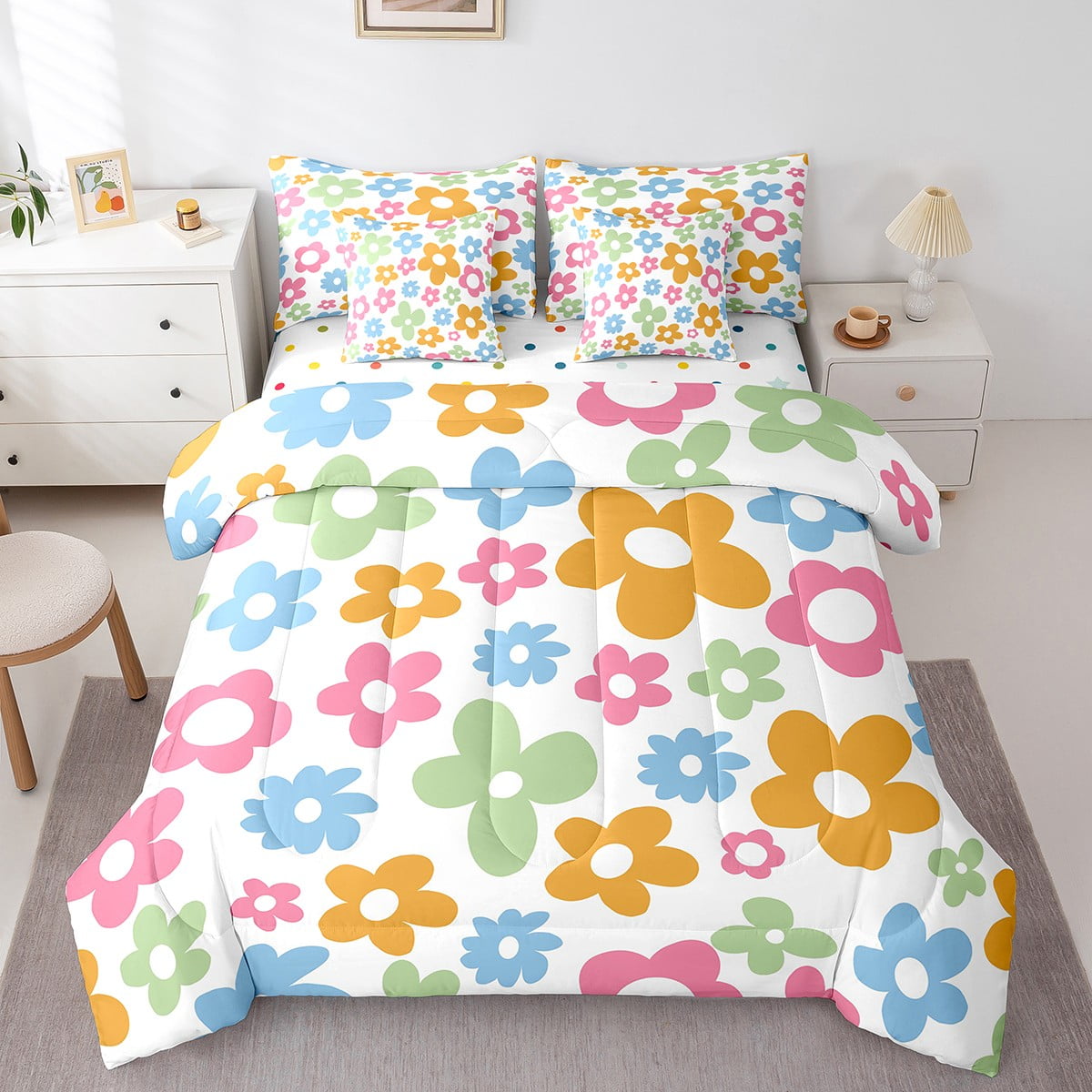 Pure Color Cartoon Floral Bedding Sets