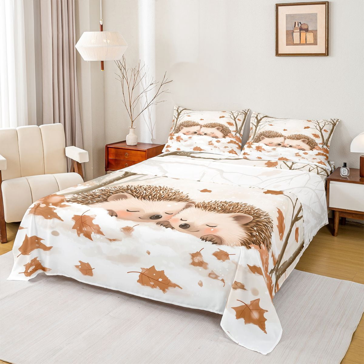 Feelyou Cute Cartoon Hedgehog Queen Sheet Sets for Kids, Winter ...