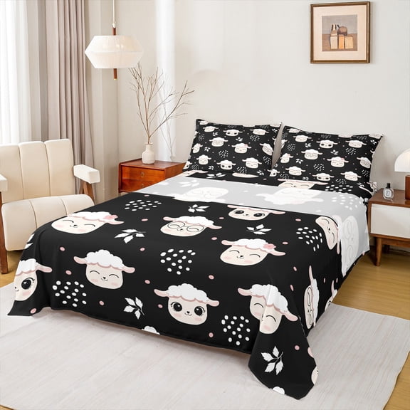 Feelyou Cute Cartoon Sheep Bed Sheets, Kawaii Animal Lover King Sheets, Teens Kids Boys Girls Sheet Set, Lightweight Room Decor, 4 Pieces