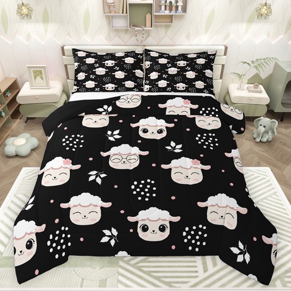 Feelyou Cute Cartoon Sheep Full Size Comforter Sets, Kawaii Animal Lover Bedding Comforter Set, Teens Kids Boys Girls Reversible Bedding Sets, Lightweight Room Decor, 3 Pieces