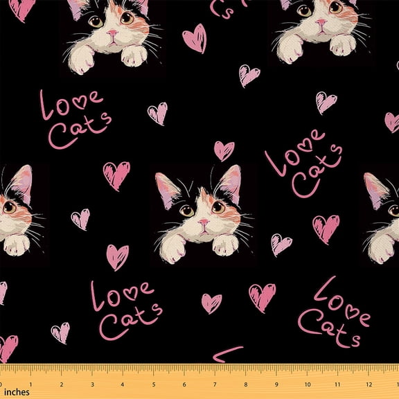 Feelyou Cute Cat Fabric by the Yard 2 Yards for Kids, Pet Kitten Lover Home Decor Fabric by the Yard, Kawaii Cartoon Animal Sewing Fabric, Luxury Bedroom Decor