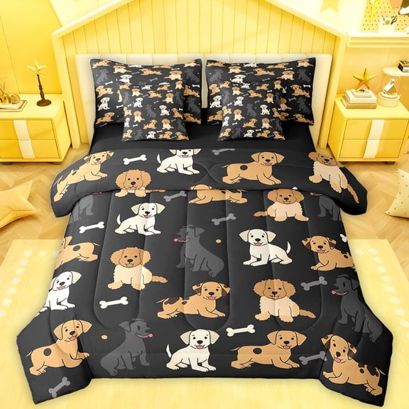 Feelyou Cute Dalmatian Animal Twin Bedding Sets 7-Piece, Kawaii Cartoon Dog Bedding Comforter Set, Teens Kids Boys Girls Reversible Sheet Sets, Microfiber Bedroom Decor