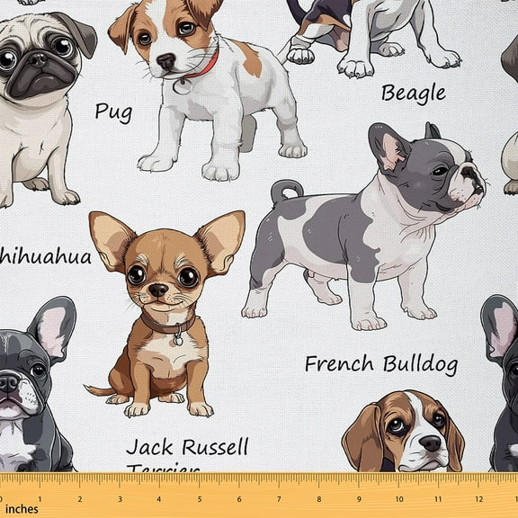 Feelyou Cute Dog Fabric by the Yard 1 Yard, Pug Beagle Chihuahua Home Decor Fabric by the Yard, French Bulldog Pet Sewing Fabric, Breathable Home Decor