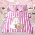 thumbnail image 1 of Feelyou Cute Flower Rabbit Bedding Comforter Set 7 Pieces for Girl, Cartoon Easter Egg Full Bedding Set, Pink Stripe Line Reversible Fitted Sheet Flat Sheet, Breathable Home Decor, 1 of 7