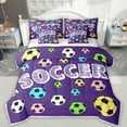 thumbnail image 1 of Feelyou Cute Football Soccer Twin Bedding Sets 7-Piece for Kids, Est Sleep Sports Bedding Comforter Set, Purple Cartoon Theme Sheet Sets, Breathable Home Decor, 1 of 7