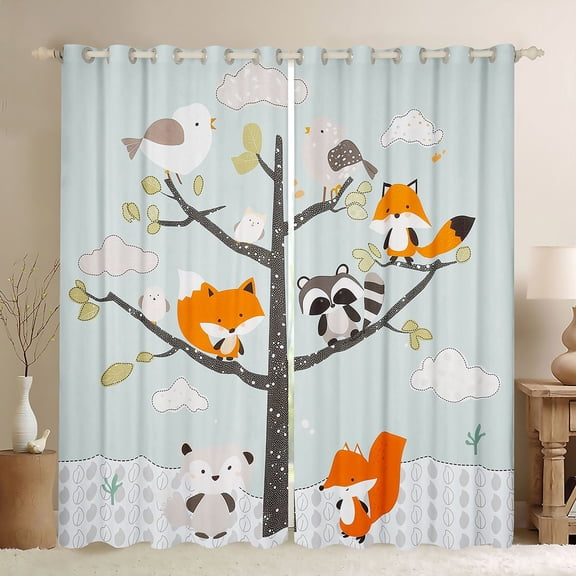 Feelyou Cute Fox Raccoon Black Out Curtains,Kawaii Cartoon Animal Curtains Pack of 2 (42x63 Each), Teens Kids Girls Boys Bedroom Curtains, Window Curtains Home Decor