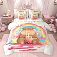 thumbnail image 1 of Feelyou Cute Funny Capibara Bedding Comforter Set 7pcs for Kid, Milk Tea Animal Queen Bedding Sets, Cartoon Watercolor Rainbow Reversible Queen Sheet Sets, Microfiber Bedroom Decor, 1 of 8