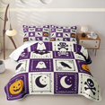 thumbnail image 1 of Feelyou Cute Ghost Skull Twin Quilt Set, Halloween Crow Pumpkin Twin Coverlet Set, Purple Cream, 2pcs, 1 Comforter and 1 Pillowcase, 1 of 7