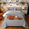 thumbnail image 1 of Feelyou Cute Ghost Truck Quilt Full, Spooky Pumpkin Bat Full Bedspread Sets, Gray, 3 Pieces, 1 Comforter and 2 Pillowcases, 1 of 7
