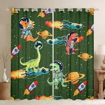 Feelyou Cute Green Dinosaur Black Out Curtains for Child, Outer Space Curtains Pack of 2 (42x63 Each), Kawaii Animal Astronaut Bedroom Curtains, Living Room Curtains Decor