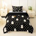 thumbnail image 1 of Feelyou Cute Halloween Ghost Twin Comforter Sets, Kawaii Polkadot Flower Bedding Set, Black Reversible, 2pcs, 1 Comforter and 1 Pillowcase, 1 of 7