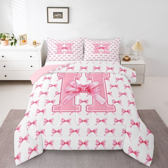 Feelyou Cute Initial H Twin Comforter Sets, Princess Bow Bedding Set, 2pcs