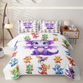 thumbnail image 1 of Feelyou Cute Kawaii Flying Dragon Twin Quilt Set for Boys Girls, Cartoon Wildlife Twin Coverlet Set, White Purple, 2 Pieces, 1 of 7