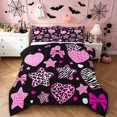 thumbnail image 1 of Feelyou Cute Leopard Zebra Print Bow Queen Comforter Set, Spooky Gothic Cartoon Comforter Sets Queen, Black Pink, Black Reversible, 3 Pieces, 1 Comforter and 2 Pillowcases, 1 of 7
