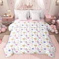 thumbnail image 1 of Feelyou Cute Love Heart Bedding Comforter Set 7pcs for Teen, Kawaii Graffiti Print Queen Bedding Sets, Fashion Cartoon Style Reversible Queen Sheet Sets, Lightweight Room Decor, 1 of 8