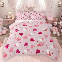 Feelyou Cute Love Heart Bedding Comforter Set for Kids, Happy Valentines Day Twin Comforter Sets, Cartoon Pink Princess Reversible Bedding Set, Luxury Bedroom Decor, 2 Pieces