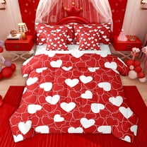 Feelyou Cute Love Heart Twin Bedding Sets 7-Piece for Teen, Romantic Cartoon Bedding Comforter Set, Red White Graffiti Lines Reversible Sheet Sets, Breathable Home Decor