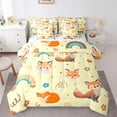 thumbnail image 1 of Feelyou Cute Magic Fox Bedding Comforter Set 7pcs for Girl, Rainbow Love Heart Queen Bedding Sets, Girly Yellow Cartoon Animal Reversible Queen Sheet Sets, Lightweight Room Decor, 1 of 7