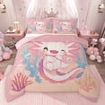 thumbnail image 1 of Feelyou Cute Pink Axolotl Bedding Comforter Set for Child, Cartoon Ocean Animal Twin Comforter Sets, Dreamy Fairy Tale Reversible Bedding Set, Breathable Home Decor, 2 Pieces, 1 of 9
