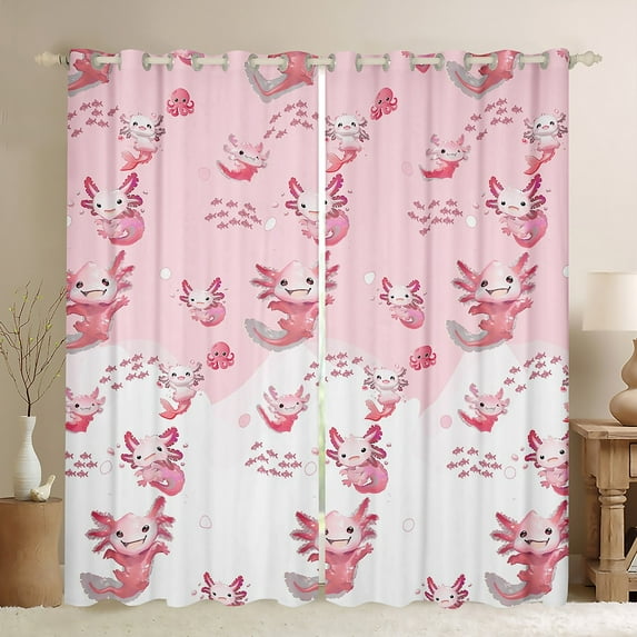 Feelyou Cute Pink Axolotl Curtains Pack of 2 (42x84 Each) for Kids, Cute Octopus Sealife Curtains Blackout, Dreamy Ocean Coral Bedroom Curtains, Window Curtains Decor