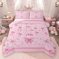 thumbnail image 1 of Feelyou Cute Pink Ribbon Bedding Comforter Set for Kids, Cartoon Love Heart Twin Comforter Sets, Dreamy Princess Style Reversible Bedding Set, Lightweight Room Decor, 2pcs, 1 of 9