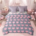 thumbnail image 1 of Feelyou Cute Princess Bowknot Bedding Comforter Set 7pcs, Love Heart Grey Pink Queen Bedding Sets, Teens Kids Boys Girls Reversible Queen Sheet Sets, Luxury Bedroom Decor, 1 of 7