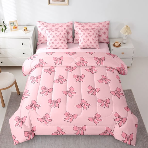 Feelyou Cute Princess Bowknot Twin Bedding Sets 7pcs, Dreamy Fairy Bedding Comforter Set