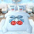 thumbnail image 1 of Feelyou Cute Princess Ribbon Bedding Comforter Set 7 Pieces for Girl, Cartoon Stars Cherry Full Bedding Set, Kawaii Bowknot Blue Red Reversible Fitted Sheet Flat Sheet, Lightweight Room Decor, 1 of 7