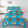 thumbnail image 1 of Feelyou Cute Pumpkin Queen Comforter Set, Cartoon Witch Cat Comforter Sets Queen, Cyan Orange, Halloween Reversible, 3 Pieces, 1 Comforter and 2 Pillowcases, 1 of 7