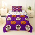 thumbnail image 1 of Feelyou Cute Pumpkin Twin Comforter Sets, Cartoon Witch Cat Bedding Set, Purple Orange, Halloween Reversible, 2pcs, 1 Comforter and 1 Pillowcase, 1 of 7