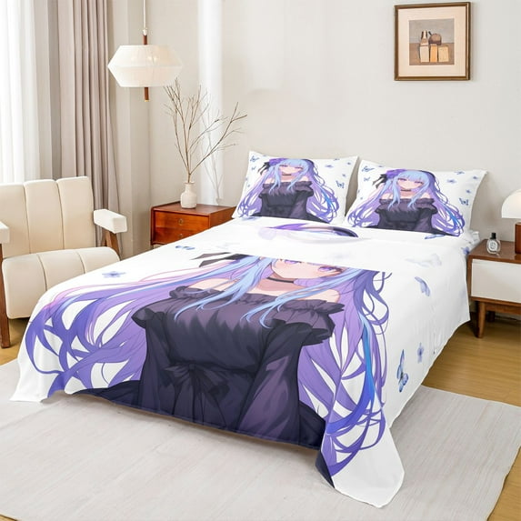 Feelyou Cute Purple Girl Twin Sheet Sets, Tokyo Anime Princess Bedding, 3pcs