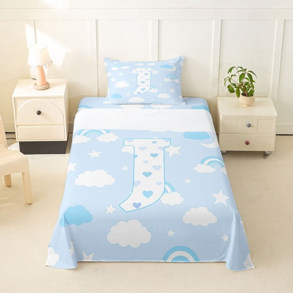 Feelyou Cute Rainbow Love Heart Twin Sheet Sets for Kids, Lovely Star Moon Bedding, Blue, 3pcs