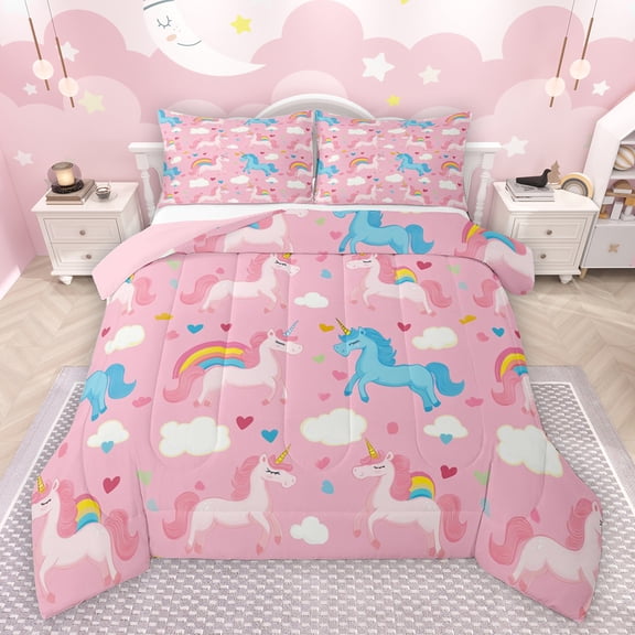 Feelyou Cute Unicorn Teen Queen Comforter Set, Dreamy Cloud Rainbow Bedding Sets, Fairy Tale Princess Reversible Bedding Comforter Set, Ultra Soft Bedroom Decor, 3pcs