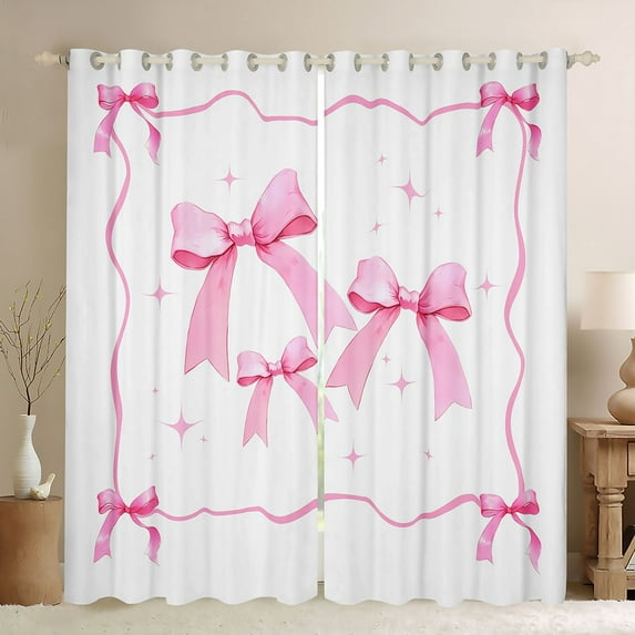 Feelyou Cute Watercolor Bow Curtains Pack of 2 (42x84 Each) for Child, Kawaii Bowknot Stars Pink Curtains Blackout, Dreamy Princess Ribbon Bedroom Curtains, Window Curtains Decor