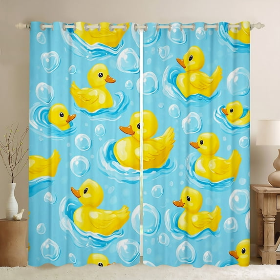 Feelyou Cute Yellow Duck Black Out Curtains for Child, Kawaii Cartoon Curtains Pack of 2 (42x63 Each), Summer Ocean Animal Bedroom Curtains, Window Curtains Decor