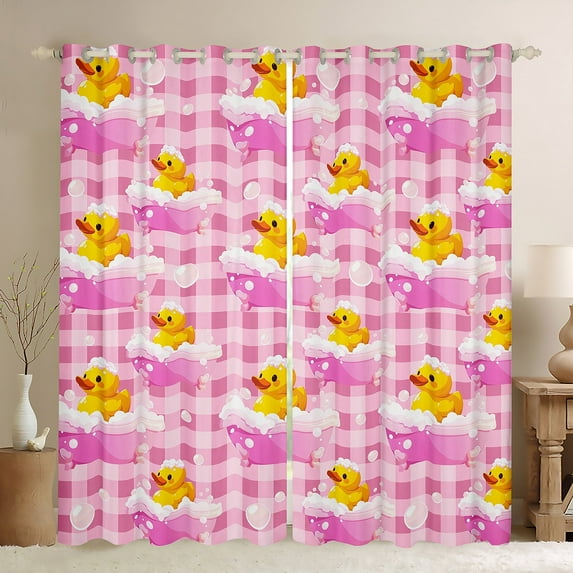 Feelyou Cute Yellow Duck Black Out Curtains for Kid, Kawaii Summer Animal Curtains Pack of 2 (42x63 Each), Cartoon Pink Buffalo Bedroom Curtains, Black Out Curtains Decor