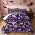 thumbnail image 1 of Feelyou Cute Zebra Leopard Print Bow Bed Spread Queen, Spooky Love Heart Stars Queen Coverlet Set, Purple, 3 Pieces, 1 Comforter and 2 Pillowcases, 1 of 7