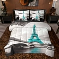 thumbnail image 1 of Feelyou Cyan Eiffel Tower Bedding Comforter Set 7 Pieces, Romantic Paris Full Bedding Set, 1 of 8