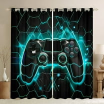 Feelyou Cyan Games Controller Black Out Curtains, Abstract Stripes Curtains Pack of 2 (42x63 Each), Teens Kids Boys Girls Bedroom Curtains, Window Curtains Decor