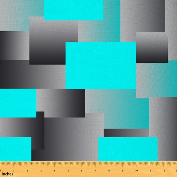 Feelyou Cyan Square Fabric by the Yard 1 Yard, Modern Geometric Sewing Fabric, Chic Abstract Home Decor Fabric by the Yard, Lightweight Room Decor