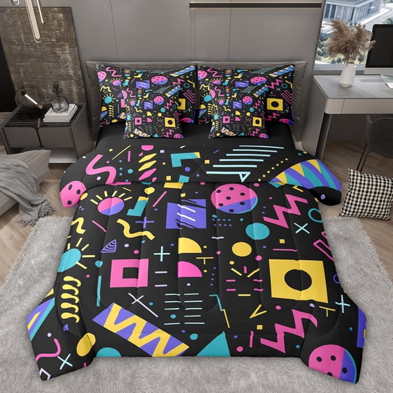 Feelyou Cycle Memphis Teens Bedding Comforter Set 7pcs, Abstract Lines Queen Bedding Sets