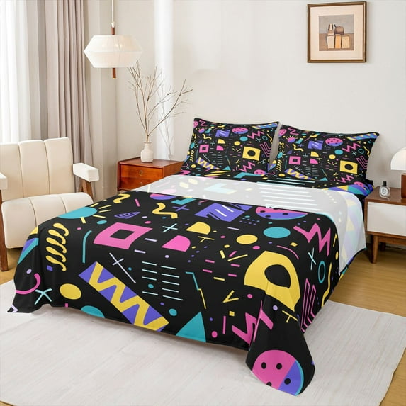 Feelyou Cycle Memphis Teens Queen Sheet Sets, Abstract Lines Bed Set, 4 Pieces