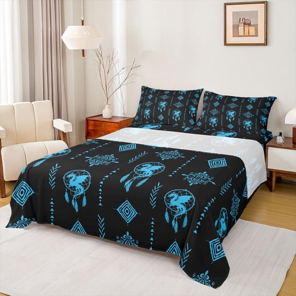 Feelyou Damask Aztec Twin Sheet Sets, Boho Dreamcatcher Animal Bedding, 3-Piece