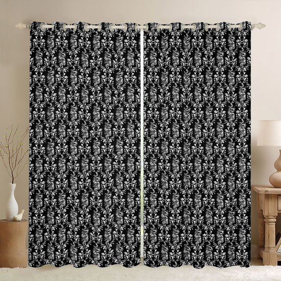 Feelyou Damask Blackout Curtains Set of 2 (52x84 Each), Black Hippie Snake Window Curtains
