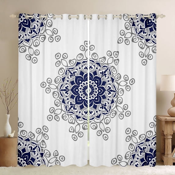 Feelyou Damask Blackout Curtains Set of 2 (52x84 Each), Mandala Boho Window Curtains