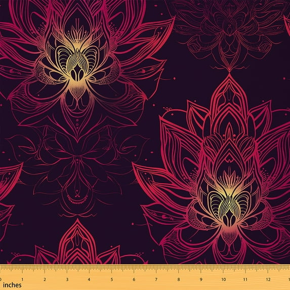 Feelyou Damask Boho Fabric by the Yard 10 Yards, Pink Lotus Flower Room Decor Fabric by the Yard, Mandala Hippie Style Fabric for Sewing, Breathable Home Decor