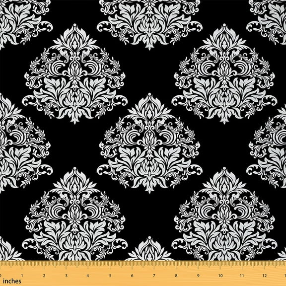 Feelyou Damask Fabric by the Yard 1 Yard for Adult, Boho Flower Print Sewing Fabric, Vintage Western Home Decor Fabric by the Yard, Breathable Home Decor
