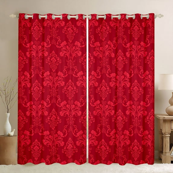 Feelyou Damask Floral Red Blackout Curtains Set of 2 (52x84 Each), Hippie Tribal Abstract Window Curtains, Western Modern Fashion Curtains and Drapes, Curtains and Drapes Home Decor